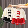 Girls Bow Sweater + Half Skirt Set Knitted Two-Piece Kit, Size: 130cm(Black)