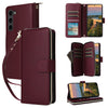 For Samsung Galaxy S23+ 5G Nine-card Slots Zipper Wallet Bag Leather Phone Case(Wine Red)