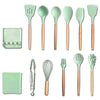 KU349 13 In 1 Storage Barreled Wooden Handle Silicone Kitchenware Set Non-Stick Cooking Spoon Shovel Kitchen Rack(Pink)
