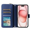 For iPhone 15 Plus / 14 Plus Nine-card Slots Zipper Wallet Bag Leather Phone Case(Blue)
