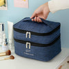 Cationic Double Layer Cosmetic Bag Large Capacity Handheld Wash Bag Thickened Waterproof Travel Storage Bag(Grey)