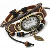 W01350 Vintage Braided Leather Leaf Bracelet Watch(Brown)