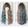 Wig Female Long Hair Full Headgear Big Wave Two-Color Full Bangs Headgear(Dradient Mint Cherry 76CM)