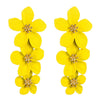 1 Pair Multilayer Flower Earrings Alloy Paint Long Earrings(Yellow)