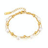 OPK 1378 Simple Stacked Titanium Steel Pearl Bracelet(Gold)