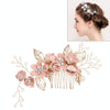 Fashion Flower Hair Combs Headdress Prom Bridal Wedding Hair Accessories Gold Leaves Hair Jewelry Hair Pins(Pink Big Size)