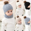 Knitted Warm Round Machine Cap Protects Ear Bonnet Baby  Winter Hats Caps + Scarf Suits(Beige)