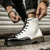 JL-MR062 Men Martin Boots High-Top Lace Biker Work Shoes, Size: 41(White)
