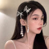 Moving Butterfly Wings Tassel Hair Clip Side Bangs Clip(Silver)