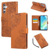 For Samsung Galaxy A05s Rose Flower Embossed 3-Card Slots Leather Phone Case(Brown)