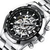 FNGEEN A001 Men Fashion Steel Band Hollow Watch Automatic Mechanical Watch(Black)