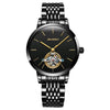 JIN SHI DUN 8812 Women Simple Hollowed Waterproof Automatic Mechanical Watch(Black Steel Strip)