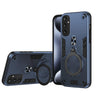 For Samsung Galaxy S25 5G Metal Ring 360 Degree Rotating Holder PC Hybrid TPU Phone Case(Navy Blue)