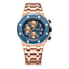 OCHSTIN 6100D Multifunctional Quartz Waterproof Luminous Steel Strap Men Watch(Blue+Rose Gold)
