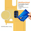 For Samsung Galaxy M14 4G Integrated Card Bag Solid Color Liquid Silicone Phone Case with Lanyard(Yellow)
