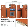 For iPhone XR Double Flap Zipper RFID Leather Phone Case with Short Lanyard(Brown)