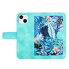 For iPhone 13 Pro Floral Pattern Leather Phone Case with Lanyard(Green)