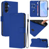 For Samsung Galaxy A26 5G Skin Feel Solid Color Leather Phone Case with Lanyard(Dark Blue)