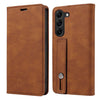 For Samsung Galaxy S23 5G Wristband Magnetic Leather Phone Case(Brown)