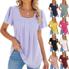 Spring and Summer Square Neck Pleated Short Sleeve Ladies Loose T-Shirt Top, Size: S(Purple)