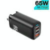 TE-65W GaN PD65W Dual USB-C/Type-C+USB-A Laptop Tablet AdapterUS Plug(Black)