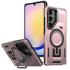 For Samsung Galaxy A25 5G Shield Hollow Frame Holder MagSafe Phone Case(Rose Gold)