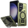 For Samsung Galaxy S23 Ultra 5G Shield Hollow Frame Holder MagSafe Phone Case(Olive Green)
