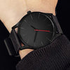Men Simple Matte Leather Belt Quartz Watch(Black + White)