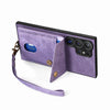 For Samsung Galaxy S25 Ultra 5G Retro Card Wallet Fold Leather Phone Case with Strap(Purple)