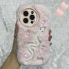 For iPhone 14 Pro Snake Embroidery Plush Silicone Phone Case(Snake And Pink)