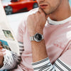 BINBOND B3820 30M Waterproof Ultra-thin Quartz Luminous Starry Watch, Color: Black Leather-Rose Gold-White