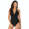 DS40 Ladies Slim and Conservative Halter Neck Swimsuit, Size: XL(Black)