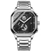 BINBOND B6577 30M Waterproof Luminous Square Quartz Watch, Color: White Steel-Black-White
