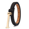 90cm Women Adjustable Leather Decorative Belt Casual Jeans Gold Buckle Thin Belt(Grey)