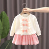 Girls Bow Sweater + Half Skirt Set Knitted Two-Piece Kit, Size: 110cm(Pink)
