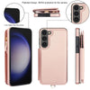 For Samsung Galaxy S23 5G Double Flap Zipper RFID Leather Phone Case with Short Lanyard(Rose Gold)
