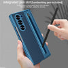 For Samsung Galaxy Z Fold6 5G VIETAO Electroplating Integrated Pen Slot Folding PU Phone Case with Stylus(Blue)