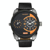 CAGARNY 6813 Fashionable  Dual Clock Quartz Business Wrist Watch with Leather Band for Men(Black Case Black Band)