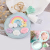 PU Leather Double-sided Folding Mirror Rainbow Tassel Makeup Mirror Keychain(Blue)