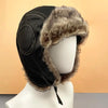 Autumn Winter Imitation Leather Outdoor Ride Hat Ear Protection Pilot Hat, Size: L About 54-58cm(Black)