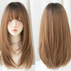 Ladies Long Straight Hair Air Bangs Wig Hair Set, Colour: Honey Tea