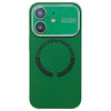 For iPhone 12 Large Window Acrylic Glass Lens MagSafe Silicone Phone Case(Dark Green)