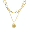 26 Alphabet Double Layer Necklace Hexagonal Letter Pendant Layered Collarbone Chain, Style: M