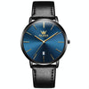 OLEVS 5869 Men Business Waterproof Genuine Leather Strap Quartz Watch(Black + Blue)