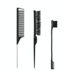 3pcs /Set Hairdressing Comb Steel Pin Pointed Tail Comb Double Head Eyebrow Brush Hairdressing Comb Set(Black)