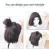 Female Short Wigs Hair Ion Perm Realistic Chemical Fiber Headgear Student Bobo Head(Black Brown 37CM)