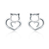 Simple Plain Silver Cat Earrings Sterling Silver Hollow Female Earrings Small Animal Silver Jewelry