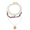 Boho Colorful Broken Natural Stone Necklace, Model: N2105-17 Purple Stone
