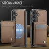 For Samsung Galaxy S24 5G JEEHOOD J06 British Style RFID MagSafe Card Bag PU Phone Case(Brown)