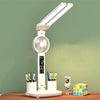 Rechargeable 2000mAh Double Head Lighting LED Fan Desk Lamp with Pen Holder & Clock